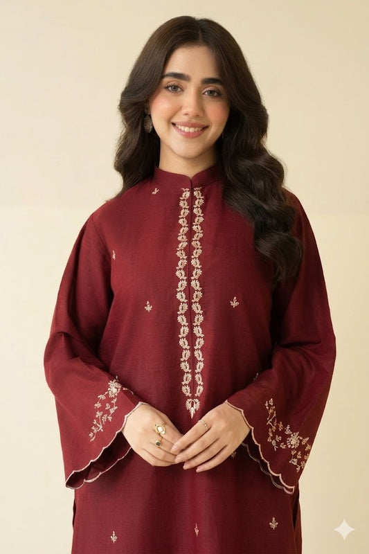 Embroidered Shirt with Patch Trouser 2PC Suit