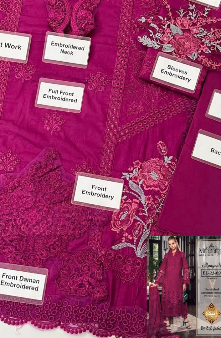 Marai.B Cotton Chikankari Heavy Embroidered 3 Piece Suit with Organza Dupatta