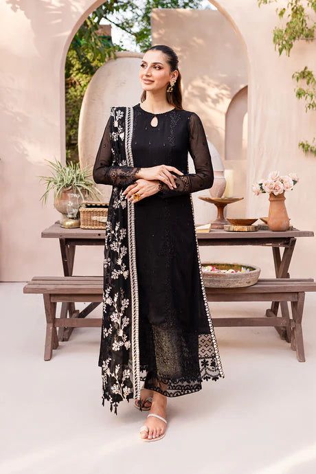 (UNSTITCHED) Elegant Black Embroidered Chiffon 3 Piece Suit