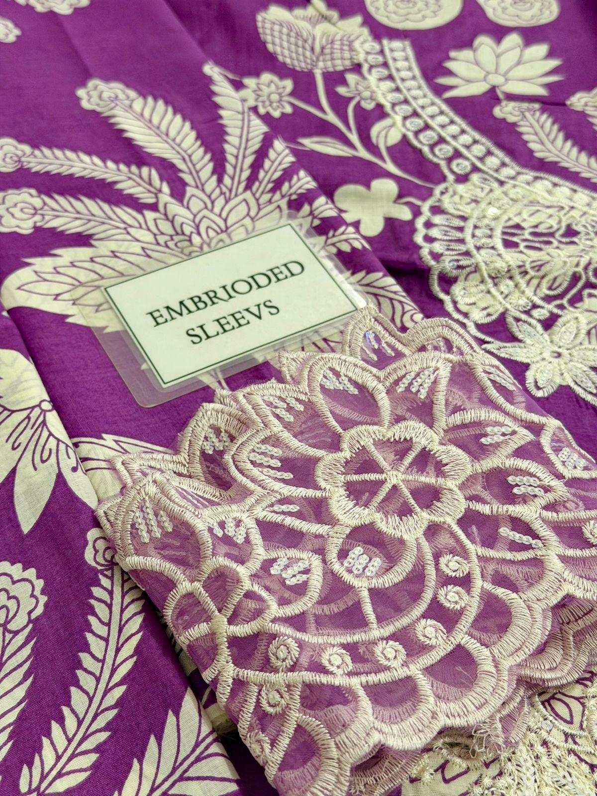 NUREH Luxury Printed 3PC Suit with Embroidery