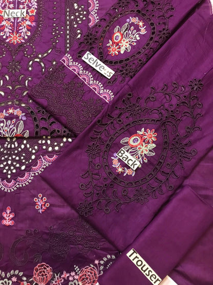 Bin Ilyas Lawn Premium Unstitched 3 Piece Suit with Heavy Chikankari Embroidery & Net Dupatta
