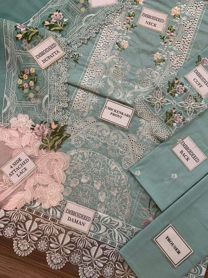 ELAF Chikankari Cotton Unstitched 3 Piece Suit with Khaddi Net Dupatta