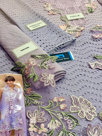 Crimson Tie & Dye Swiss Lawn 3 Piece Suit with Schiffli Embroidery & Georgette Chiffon Dupatta