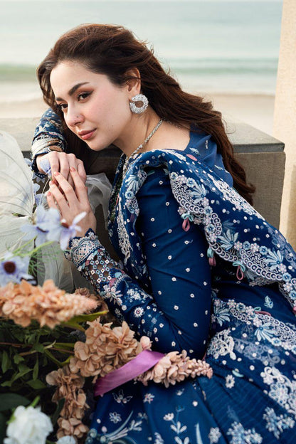 BRAND: QALAMKAR  Unstitched Luxury Chikankari Embroidered Lawn Cotton 3PC with Organza Dupatta