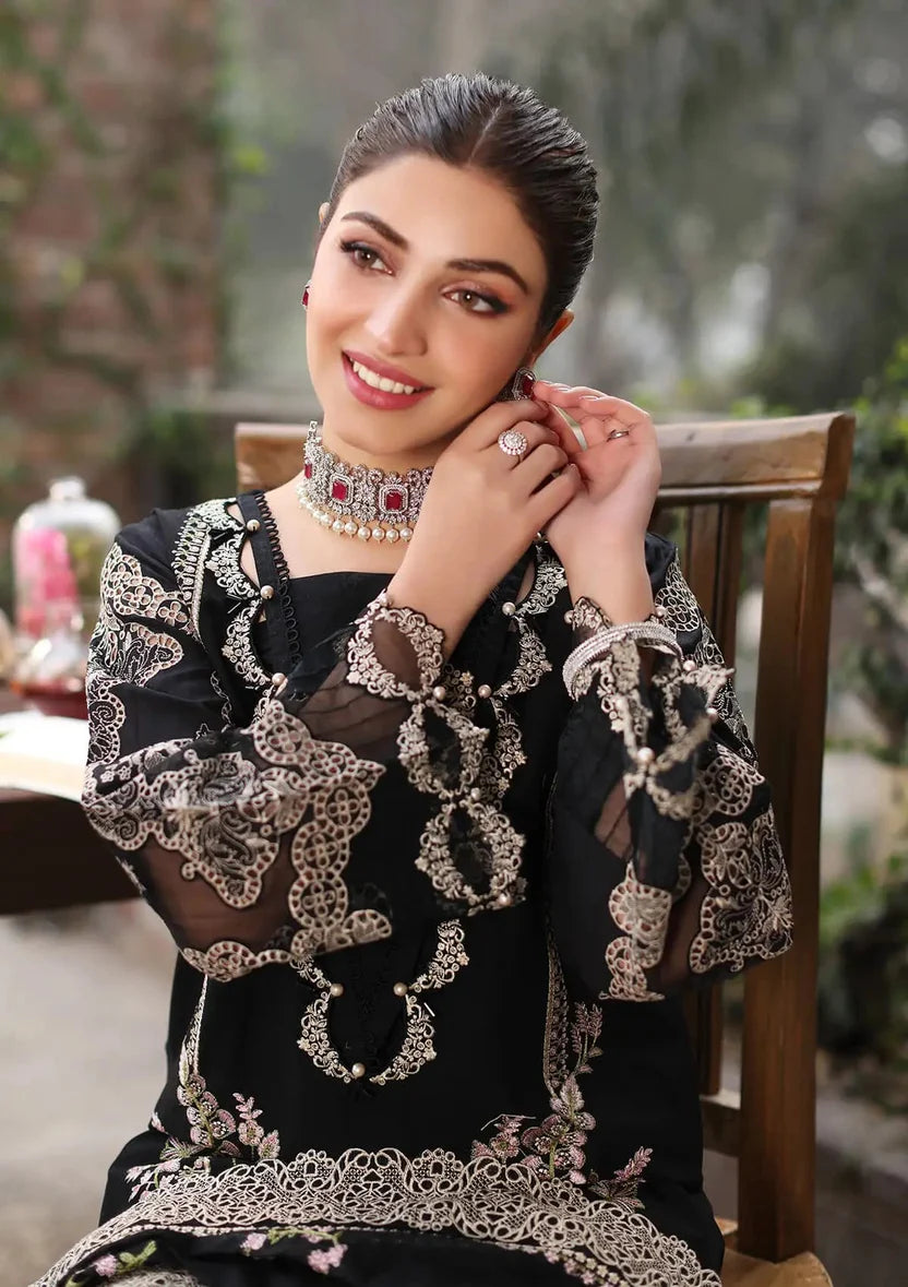 KAHF Luxury 3PC Lawn Suit Heavy Embroidery with Khadi Net Dupatta