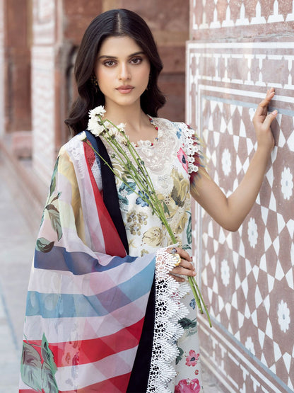 Bin Ilyas Lawn 3 Piece Suit with Chikankari Embroidery & Chiffon Dupatta