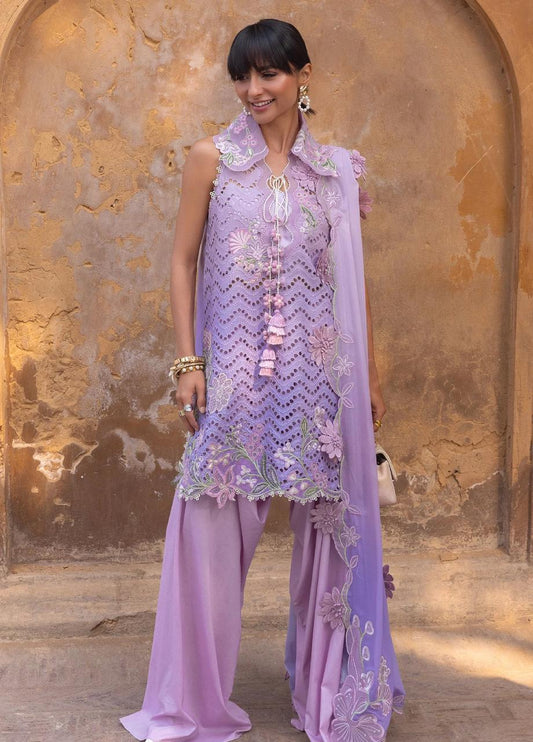 Crimson Tie & Dye Swiss Lawn 3 Piece Suit with Schiffli Embroidery & Georgette Chiffon Dupatta