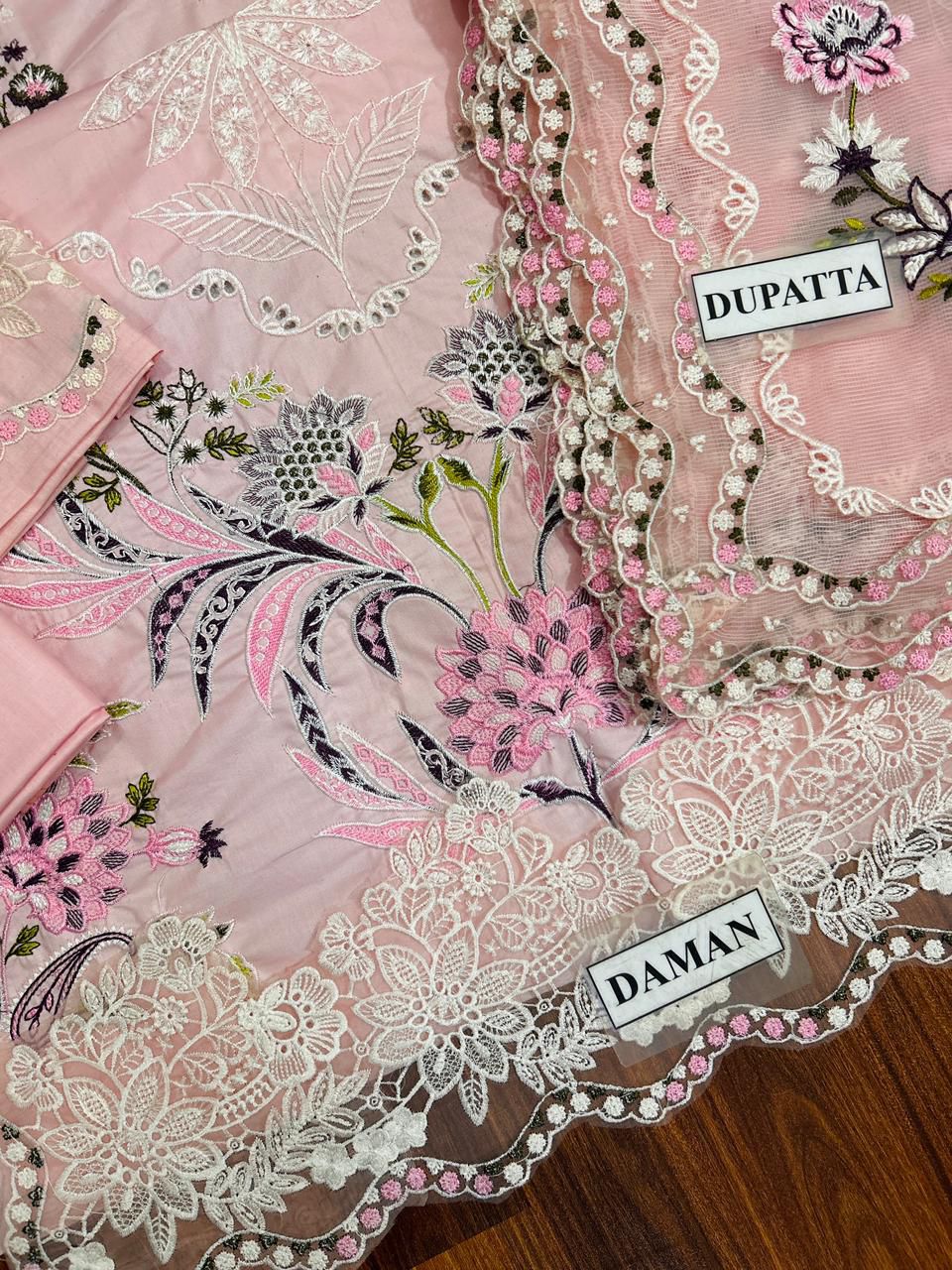 Aneela’s Luxury Lawn Chikankari Unstitched 3 Piece Suit with Khaddi Net Dupatta
