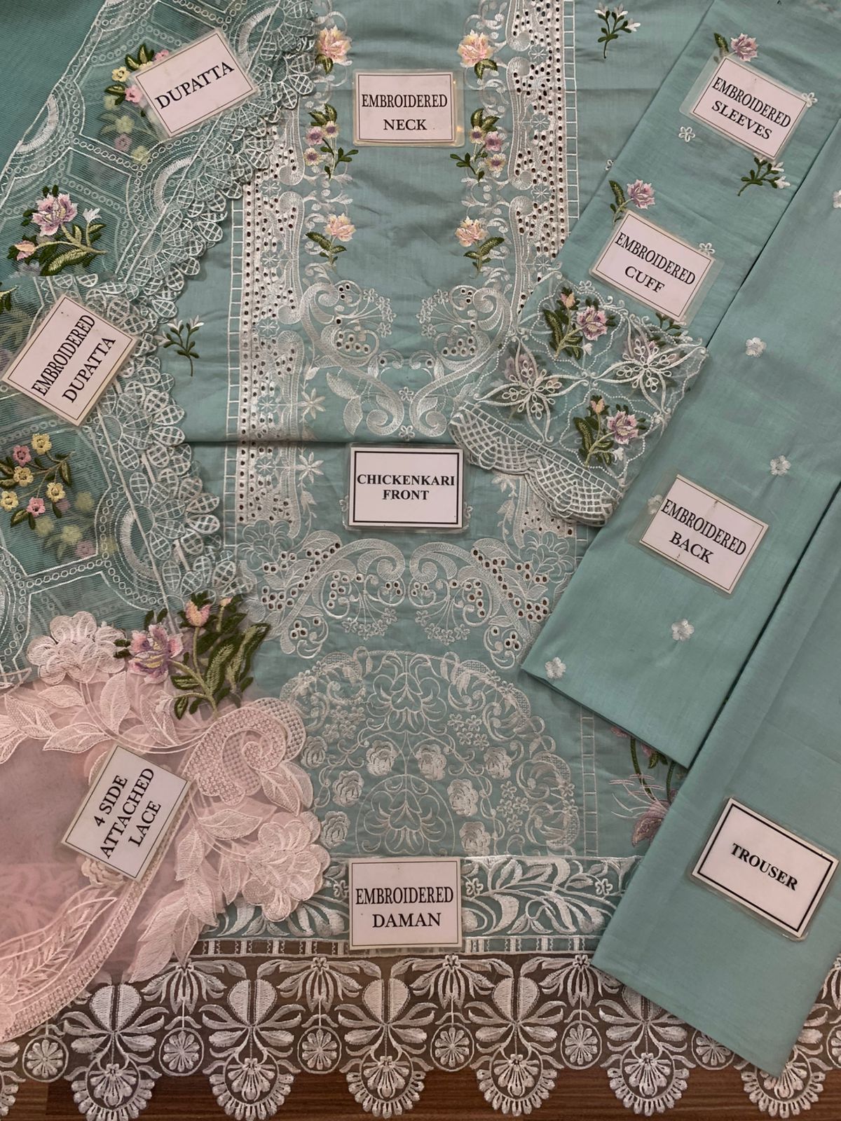 ELAF Chikankari Cotton Unstitched 3 Piece Suit with Khaddi Net Dupatta
