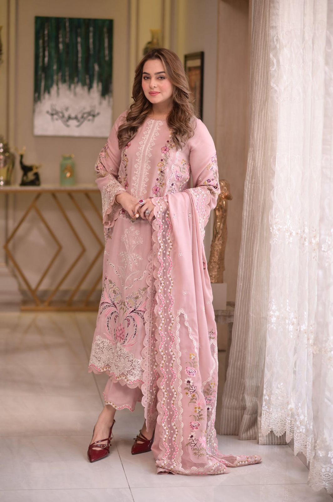 Aneela’s Luxury Lawn Chikankari Unstitched 3 Piece Suit with Khaddi Net Dupatta