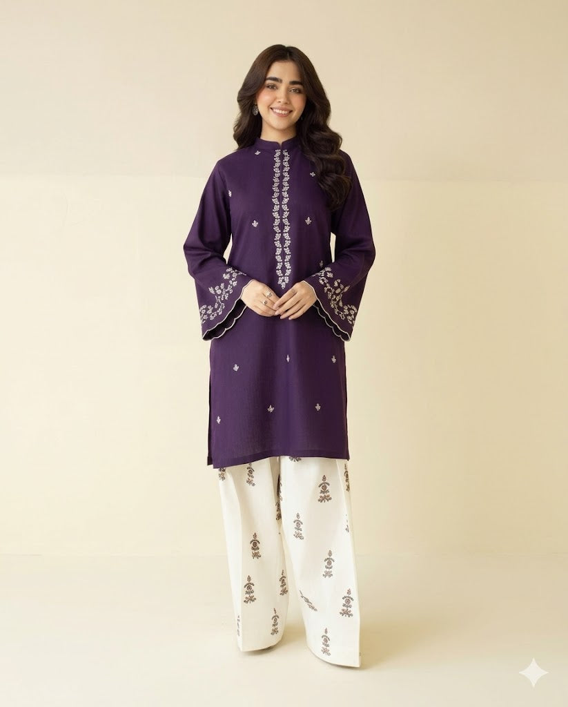 Embroidered Shirt with Patch Trouser 2PC Suit