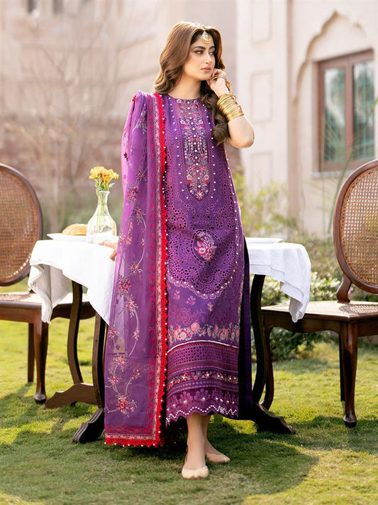 Bin Ilyas Lawn Premium Unstitched 3 Piece Suit with Heavy Chikankari Embroidery & Net Dupatta