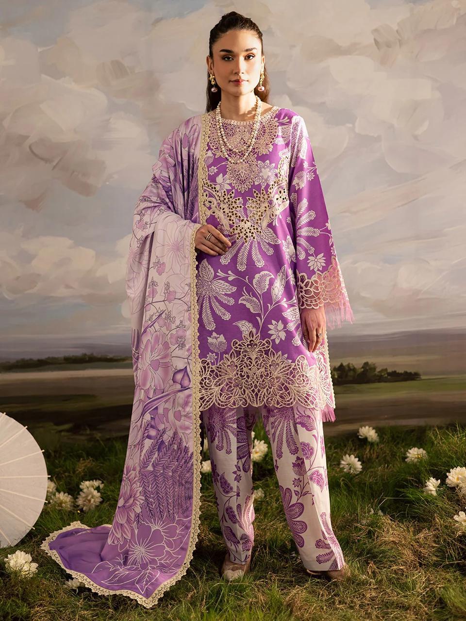 NUREH Luxury Printed 3PC Suit with Embroidery