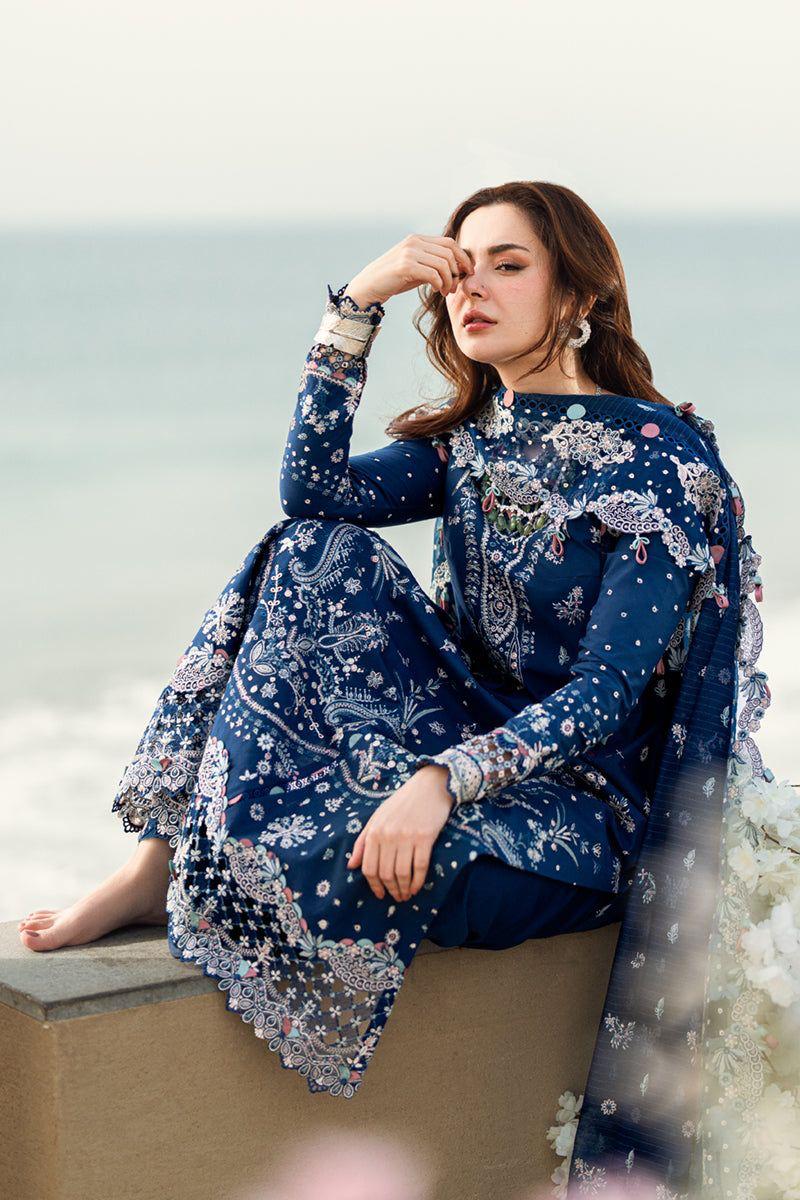 BRAND: QALAMKAR  Unstitched Luxury Chikankari Embroidered Lawn Cotton 3PC with Organza Dupatta