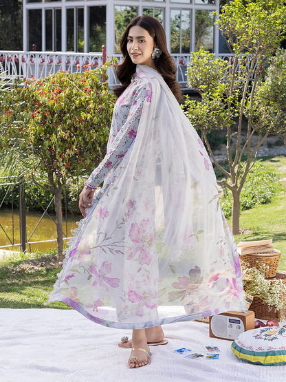 IZEL Crimson 3 Piece Suit with Chikankari Embroidery & Chiffon Dupatta