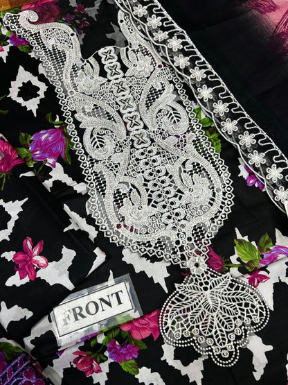 NUREH Lawn 3 Piece Suit with Sequin Embroidery & Chiffon Dupatta