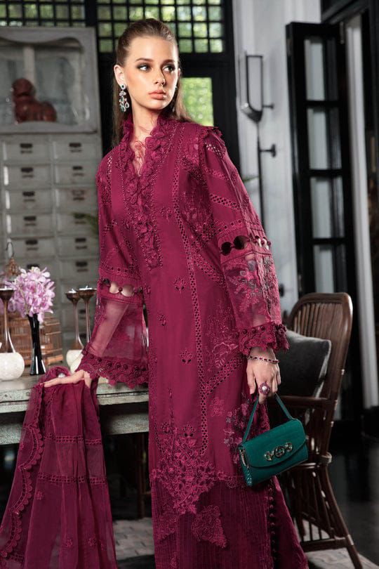 Marai.B Cotton Chikankari Heavy Embroidered 3 Piece Suit with Organza Dupatta