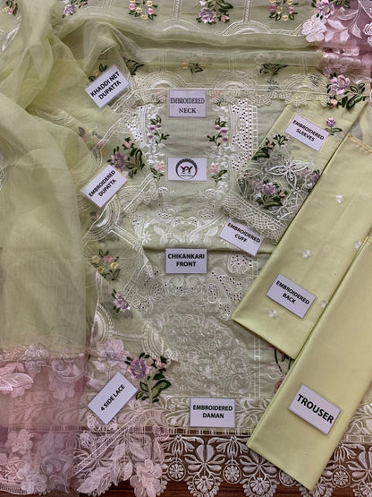 ELAF Chikankari Cotton Unstitched 3 Piece Suit with Khaddi Net Dupatta