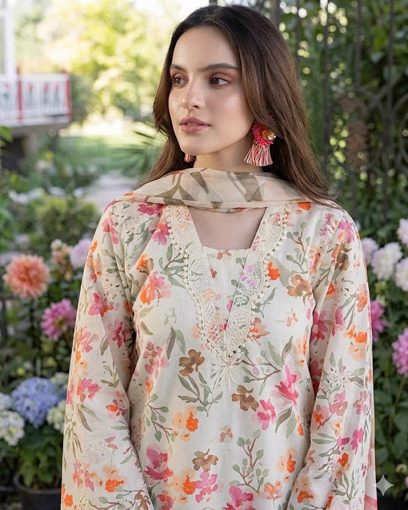 IZEL Premium Unstitched 3 Piece Suit with Chikankari Embroidery