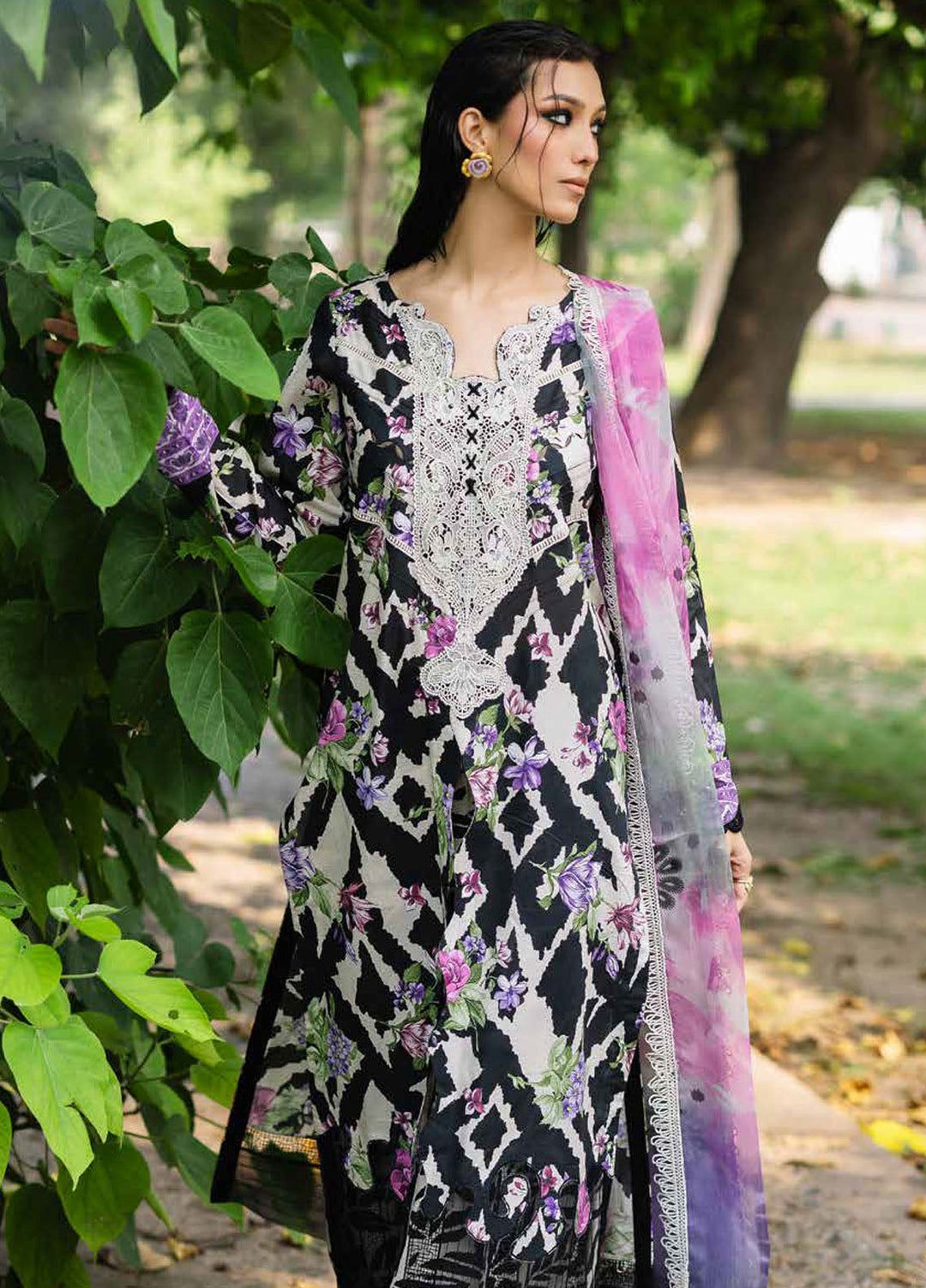 NUREH Lawn 3 Piece Suit with Sequin Embroidery & Chiffon Dupatta