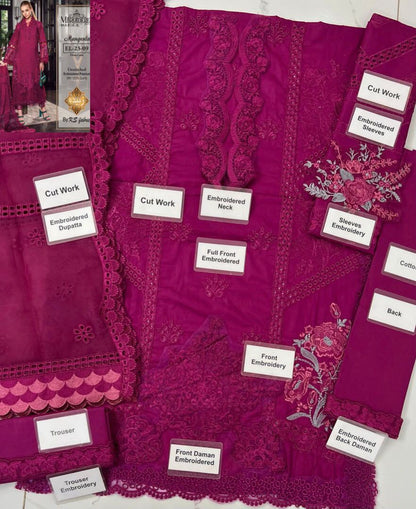 Marai.B Cotton Chikankari Heavy Embroidered 3 Piece Suit with Organza Dupatta
