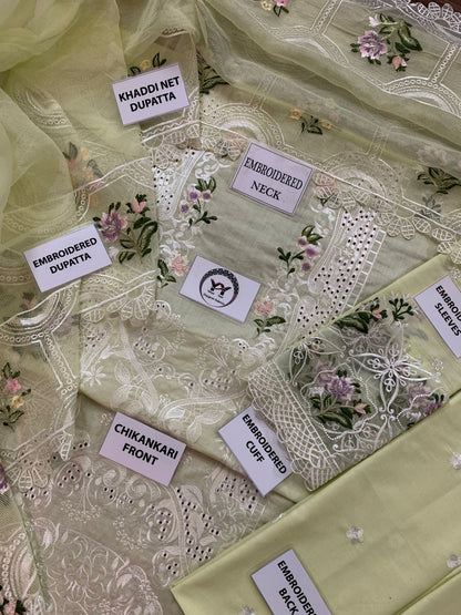 ELAF Chikankari Cotton Unstitched 3 Piece Suit with Khaddi Net Dupatta