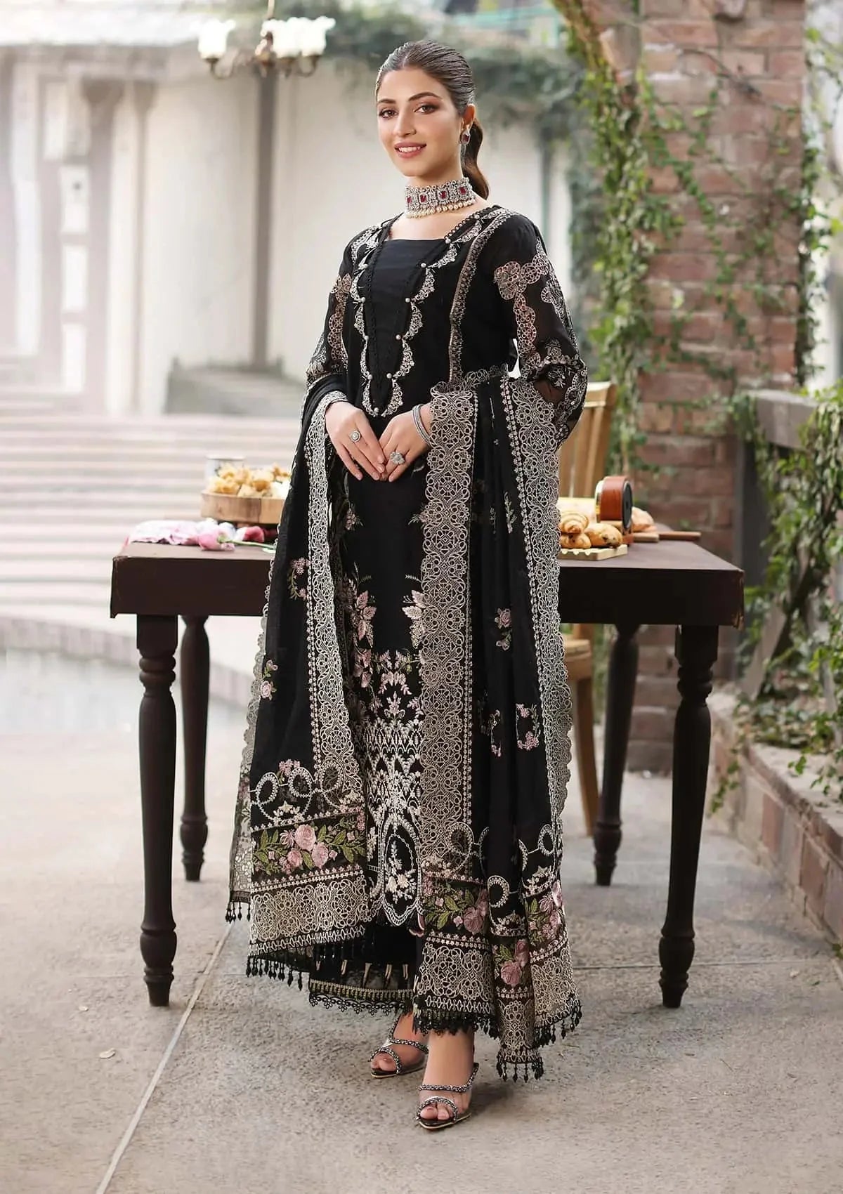 KAHF Luxury 3PC Lawn Suit Heavy Embroidery with Khadi Net Dupatta