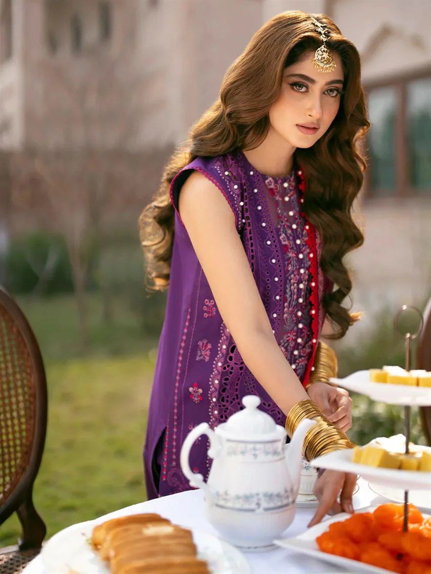 Bin Ilyas Lawn Premium Unstitched 3 Piece Suit with Heavy Chikankari Embroidery & Net Dupatta