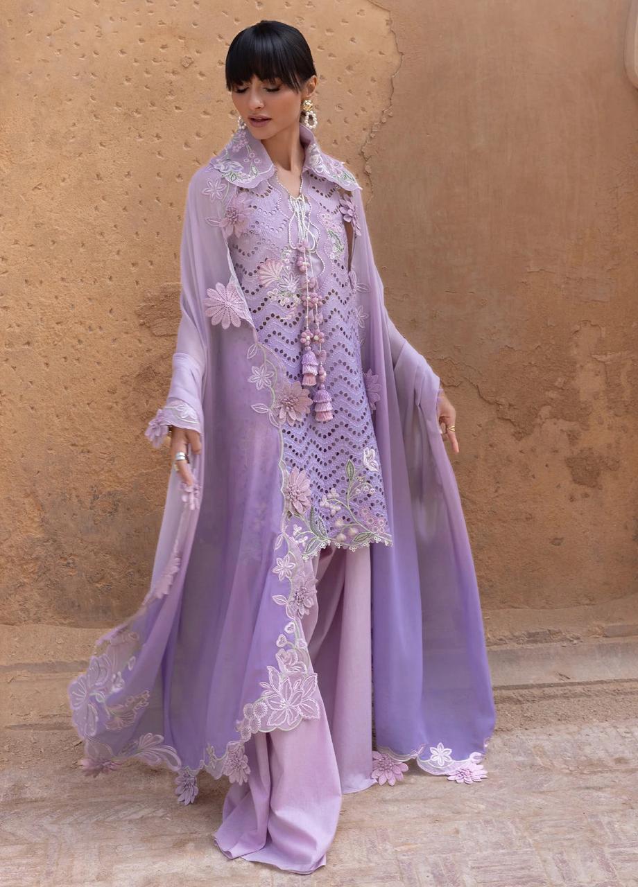 Crimson Tie & Dye Swiss Lawn 3 Piece Suit with Schiffli Embroidery & Georgette Chiffon Dupatta