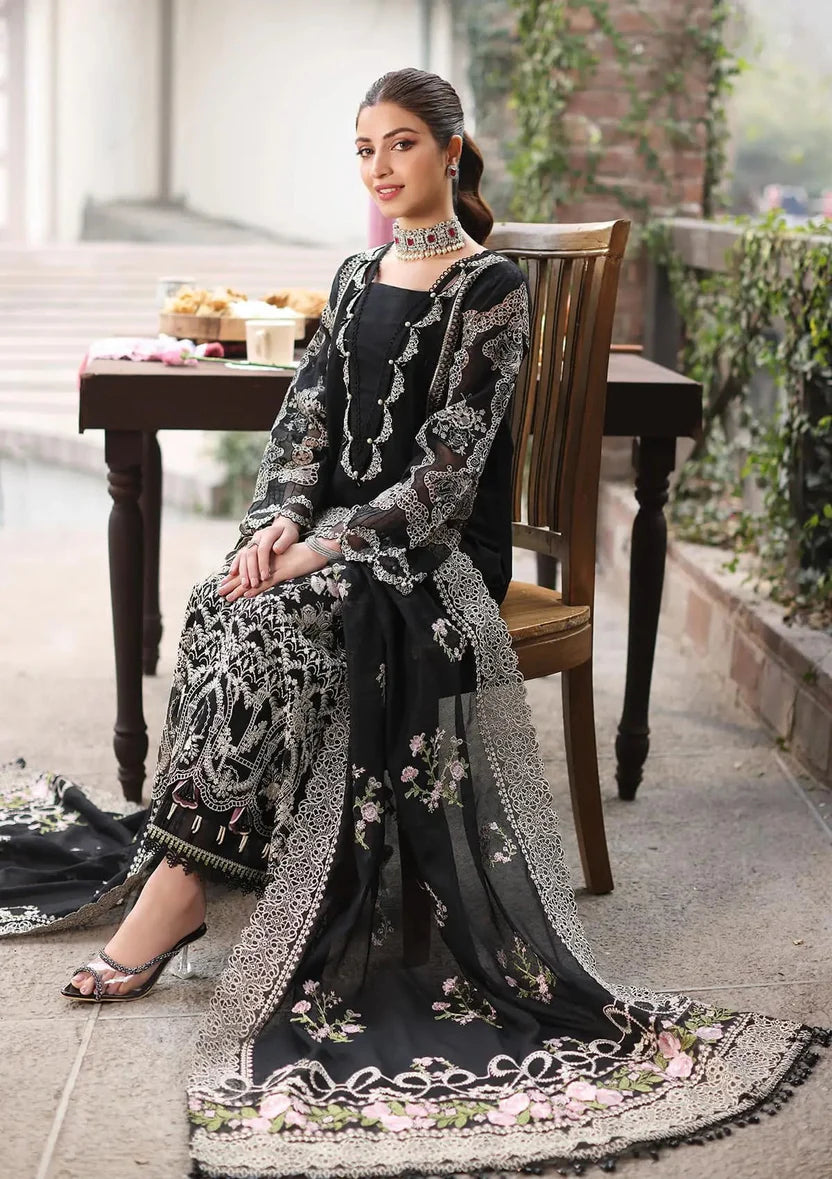 KAHF Luxury 3PC Lawn Suit Heavy Embroidery with Khadi Net Dupatta