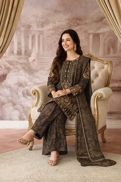 Mohagni Premium Unstitched 3 Piece Suit with 9MM Chiffon Dupatta