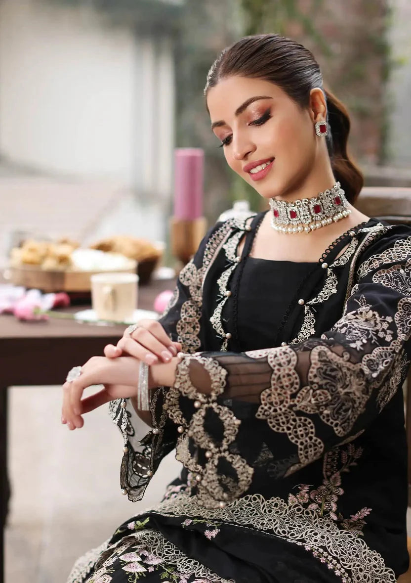 KAHF Luxury 3PC Lawn Suit Heavy Embroidery with Khadi Net Dupatta