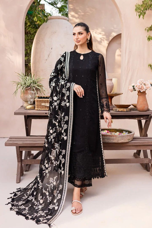 (UNSTITCHED) Elegant Black Embroidered Chiffon 3 Piece Suit