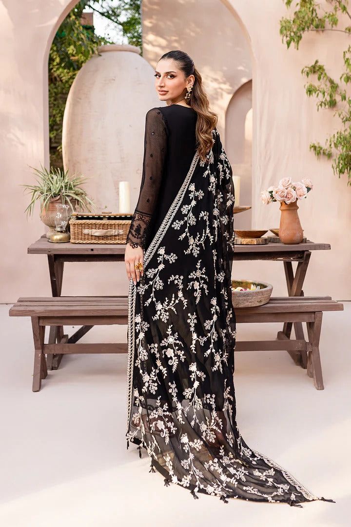 (UNSTITCHED) Elegant Black Embroidered Chiffon 3 Piece Suit