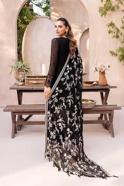 (UNSTITCHED) Elegant Black Embroidered Chiffon 3 Piece Suit