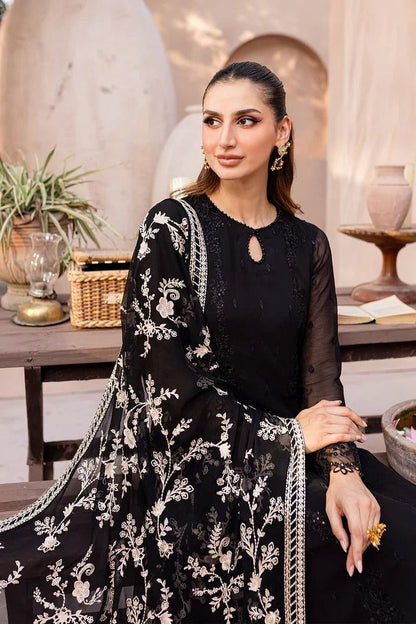 (UNSTITCHED) Elegant Black Embroidered Chiffon 3 Piece Suit
