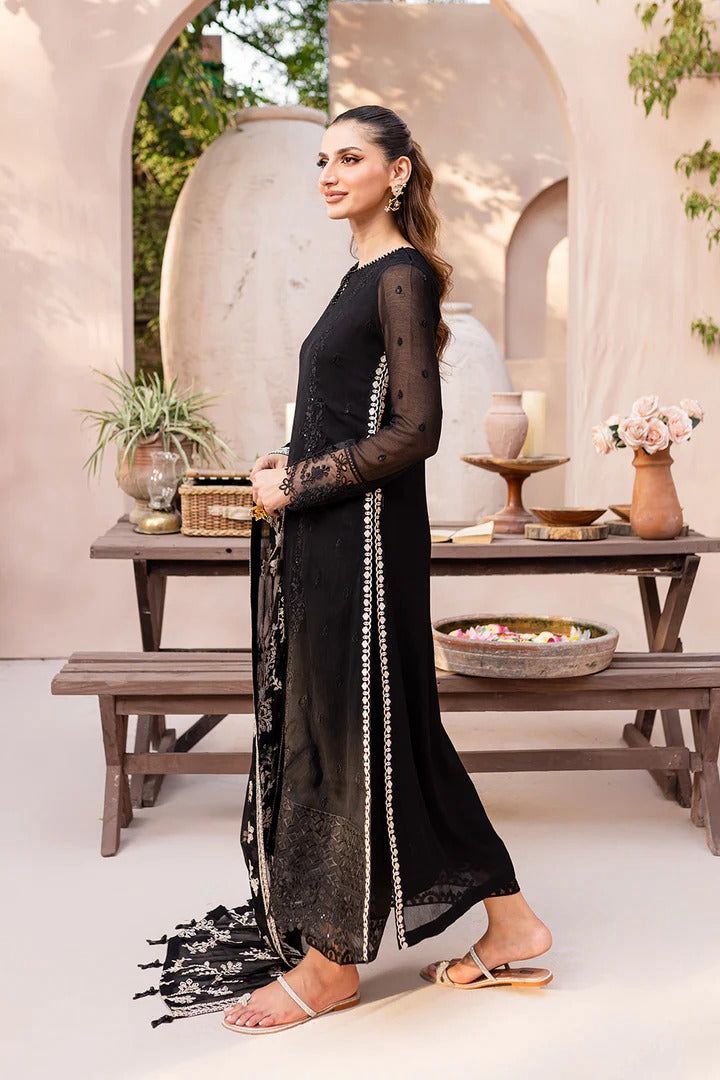 (UNSTITCHED) Elegant Black Embroidered Chiffon 3 Piece Suit
