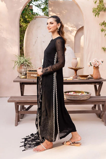 (UNSTITCHED) Elegant Black Embroidered Chiffon 3 Piece Suit
