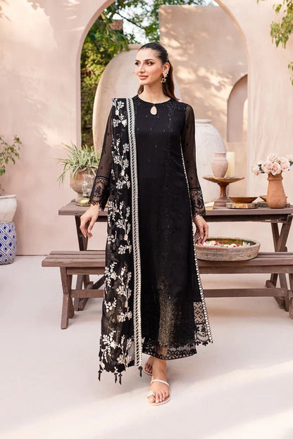 (UNSTITCHED) Elegant Black Embroidered Chiffon 3 Piece Suit