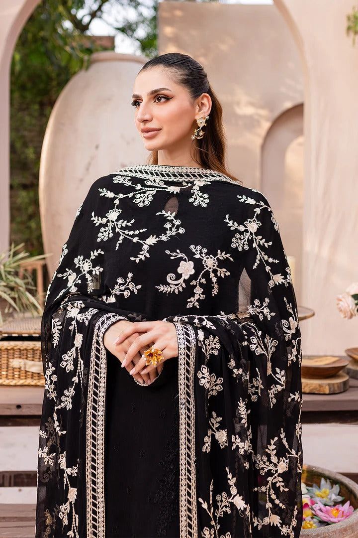 (UNSTITCHED) Elegant Black Embroidered Chiffon 3 Piece Suit