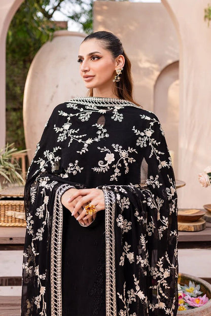 (UNSTITCHED) Elegant Black Embroidered Chiffon 3 Piece Suit
