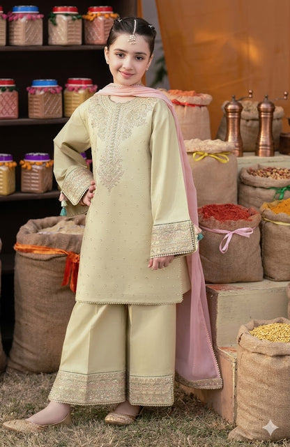 Premium Embroidered Kids Lawn 3PCs Suit