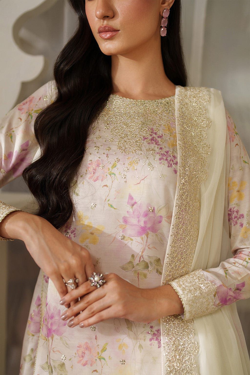 Iznik Lawn Printed Lawn 3 Piece Suit with Heavy Embroidery & Tie & Dye Chiffon Dupatta