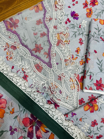 IZEL Crimson 3 Piece Suit with Chikankari Embroidery & Chiffon Dupatta