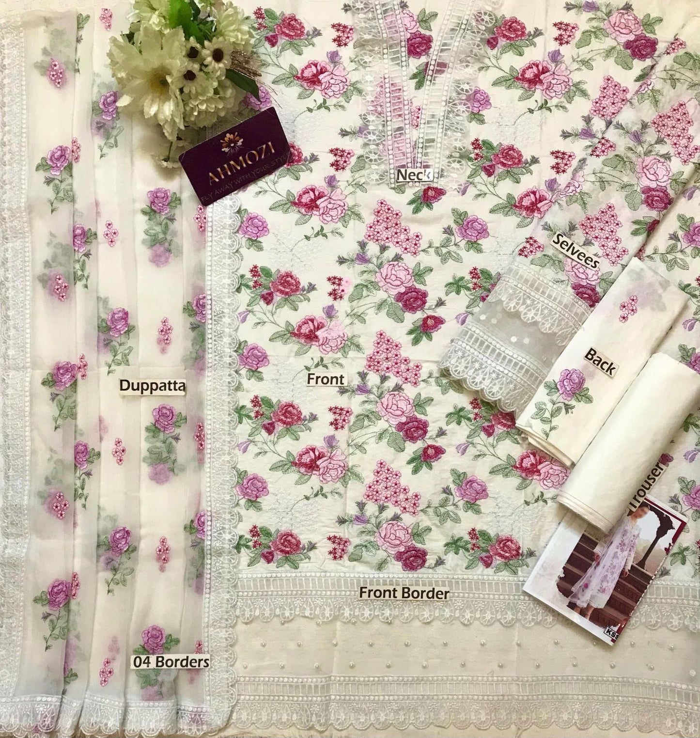 Breeze Summer Lawn Premium Embroidered 3 Piece Suit with Chiffon Dupatta