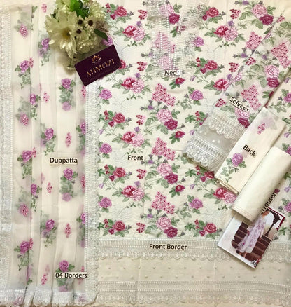 Breeze Summer Lawn Premium Embroidered 3 Piece Suit with Chiffon Dupatta