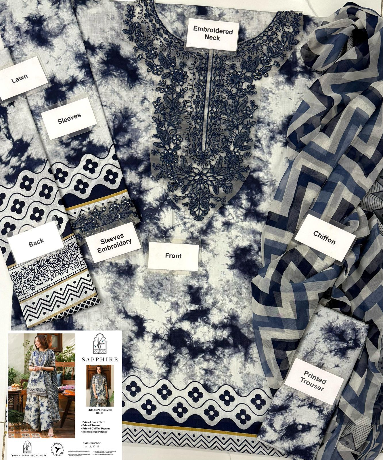 SAPPHIRE Premium Printed Lawn Suit with Chiffon Dupatta