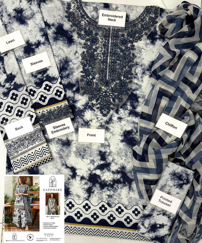 SAPPHIRE Premium Printed Lawn Suit with Chiffon Dupatta