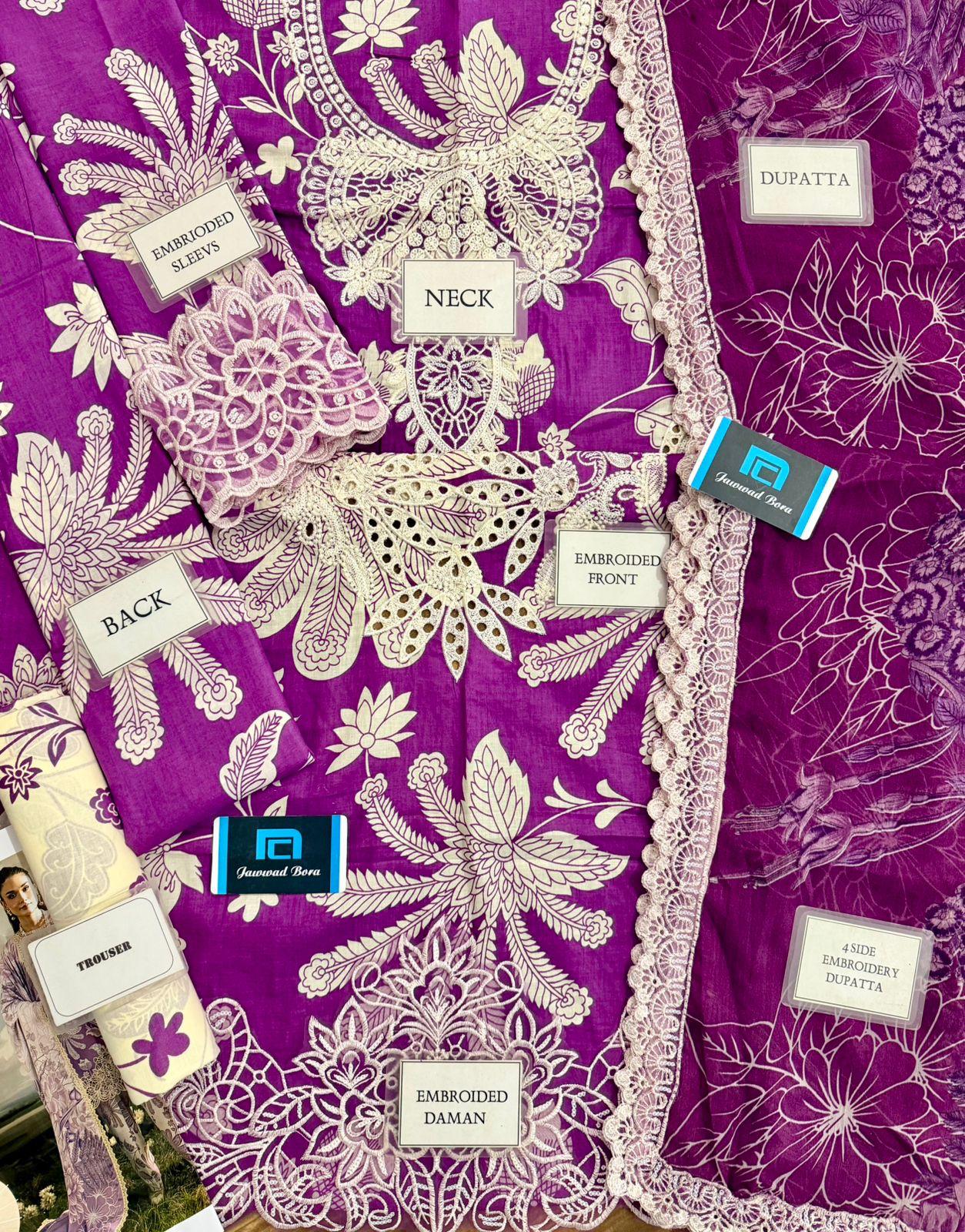 NUREH Luxury Printed 3PC Suit with Embroidery