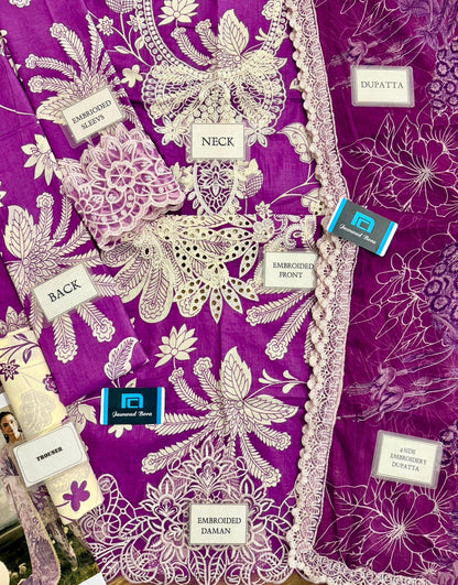 NUREH Luxury Printed 3PC Suit with Embroidery